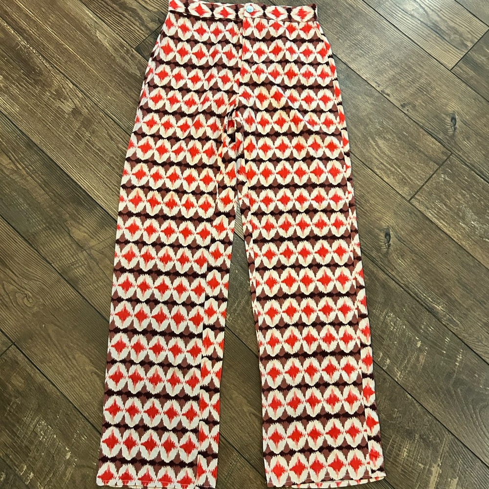 Pull&Bear Wide Leg in Pink Geometric Pants - Picture 3 of 12